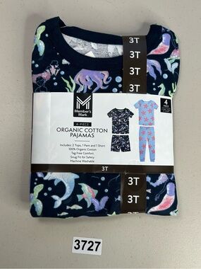 Members Mark 4 Piece Organic Cotton Girls PJ’s Set Size 3T Ocean Starfish New